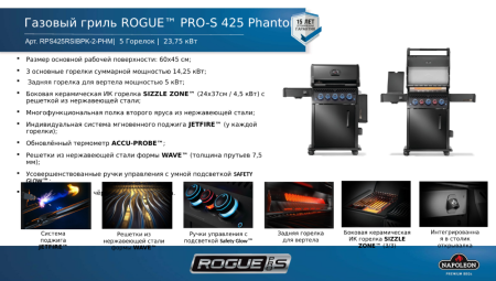 Газовый гриль Napoleon, Rogue PRO-S 425 Phantom (с ИК горелкой 3/3)
